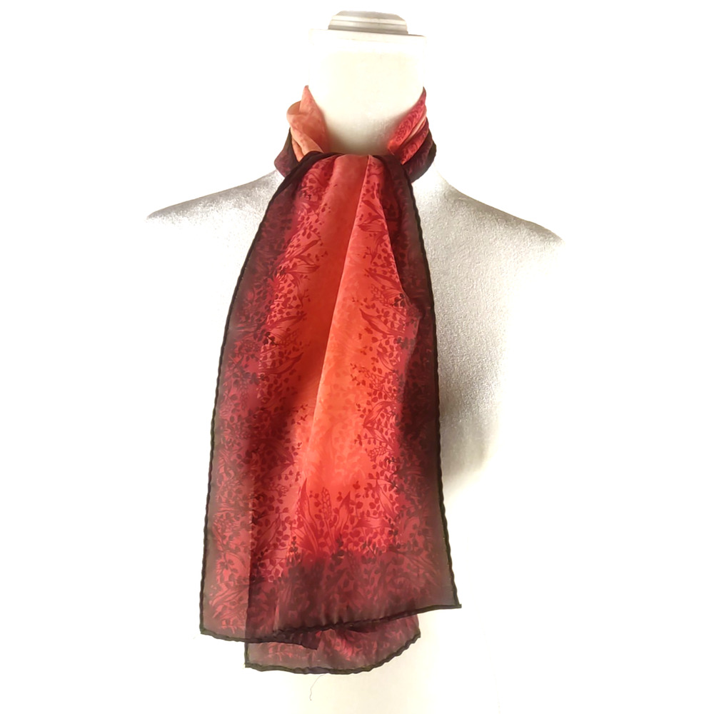 Rectangle Scarf 44 X 10 Red Orange Pink Leaves Spring Time